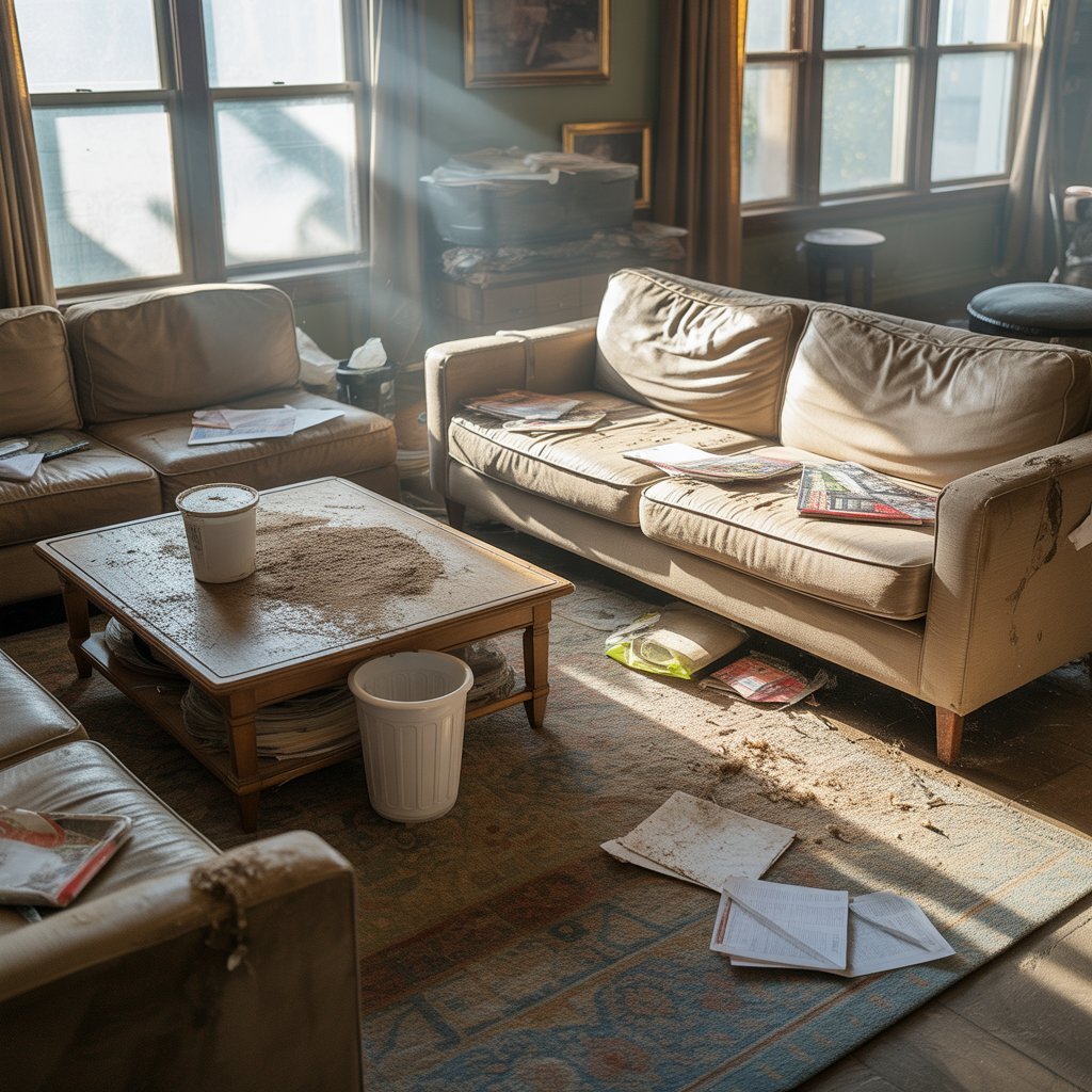 Professional home cleaning services in Raleigh cleaning a bright and tidy living room